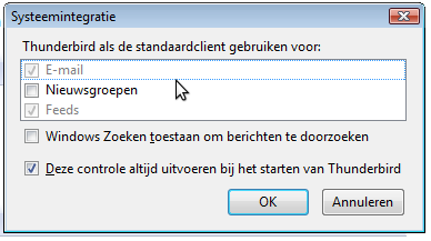 maak van thunderbird het standaard e-mail programma